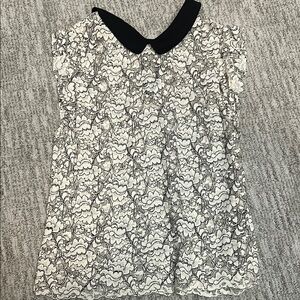 Zara Black and White Lace Top with Collar Size medium